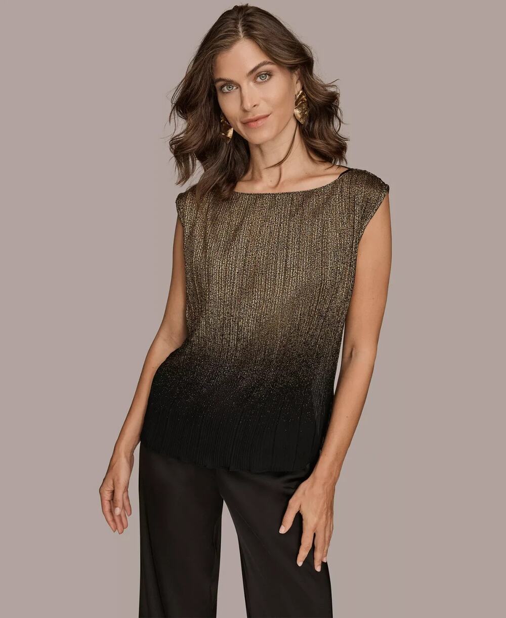 Donna Karan New York Top Womens Small Black Gold Ombre Cap Sleeve Cocktail NWT